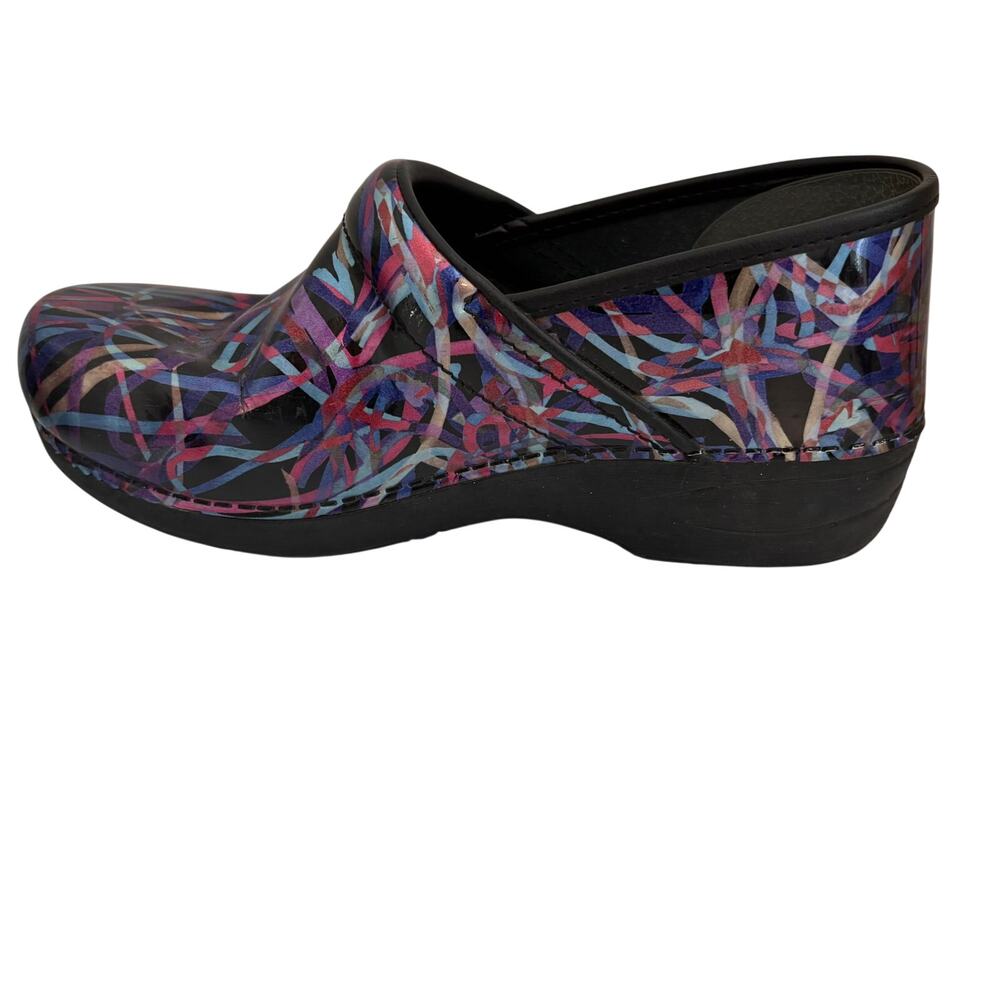DANSKO XP 2.0 Leather Painterly Ribbon Swirl Clogs Slip Ons Utility Whimsygoth